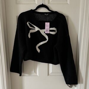 Wild Fable Black Sweater with White Bow Accent - Women's Sweater